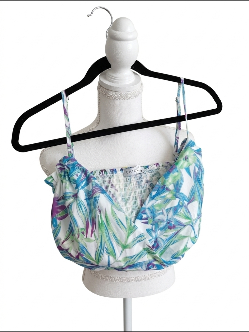 Chickways Medium Nwt Floral Smocked Crop‎ Top - Blue & Green Print Boutique